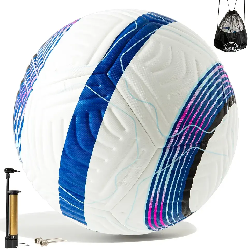 ZWAW Official Match Soccer Ball Size 5 – Waterproof PU Leather, Includes Pump & Needles, Mesh Storage Bag for Easy Carry