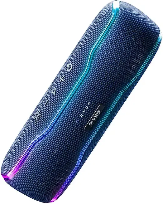 ERKEI SEHN Bluetooth Speaker, IPX7 Waterproof Wireless Speakers, Flashing Light, 25W Super Bass, 24H Playtime, Graduation Birthday Gifts for Him, TWS Pairing, Beach Essentials, Midnight Blue