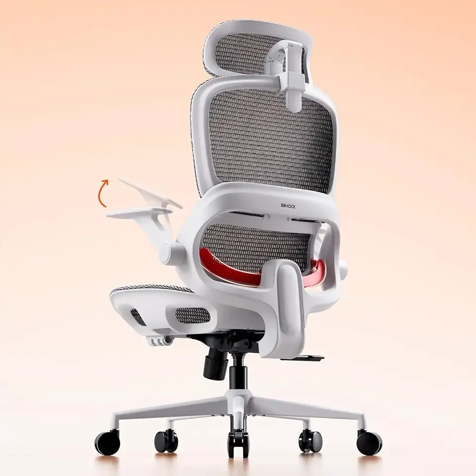 SIHOO B100 Mesh Ergonomic Office Chair with Adaptive Lumbar Support | Desk Chair with Wide Headrest, Flip-up Armrests, Swivel Desk Chair for Long Hours, Grey