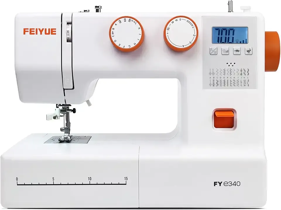 FEIYUE FYe340 Full Size Sewing Machine with Foot Pedal, Speed Control, Heavy Duty & Portable, LCD Display, 25 Built-in Stitches, 6 Bobbins & 5 Included Sewing Feet