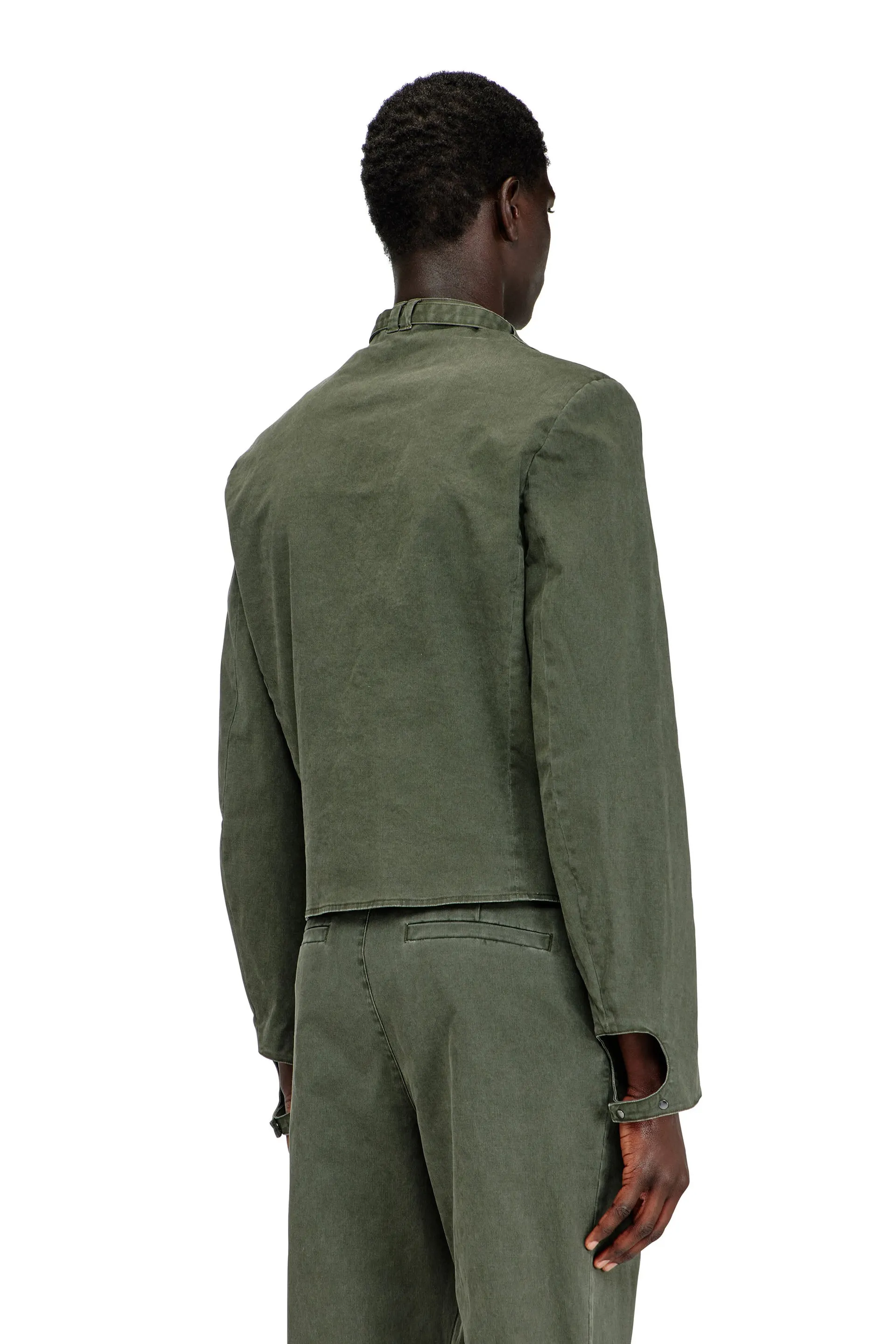 Coated cotton-twill jacket with biker details