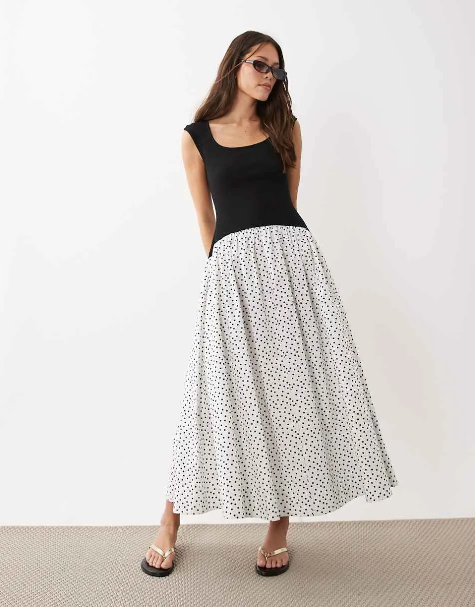 ASOS DESIGN sleeveless scoop neck hybrid maxi dress in mono spot