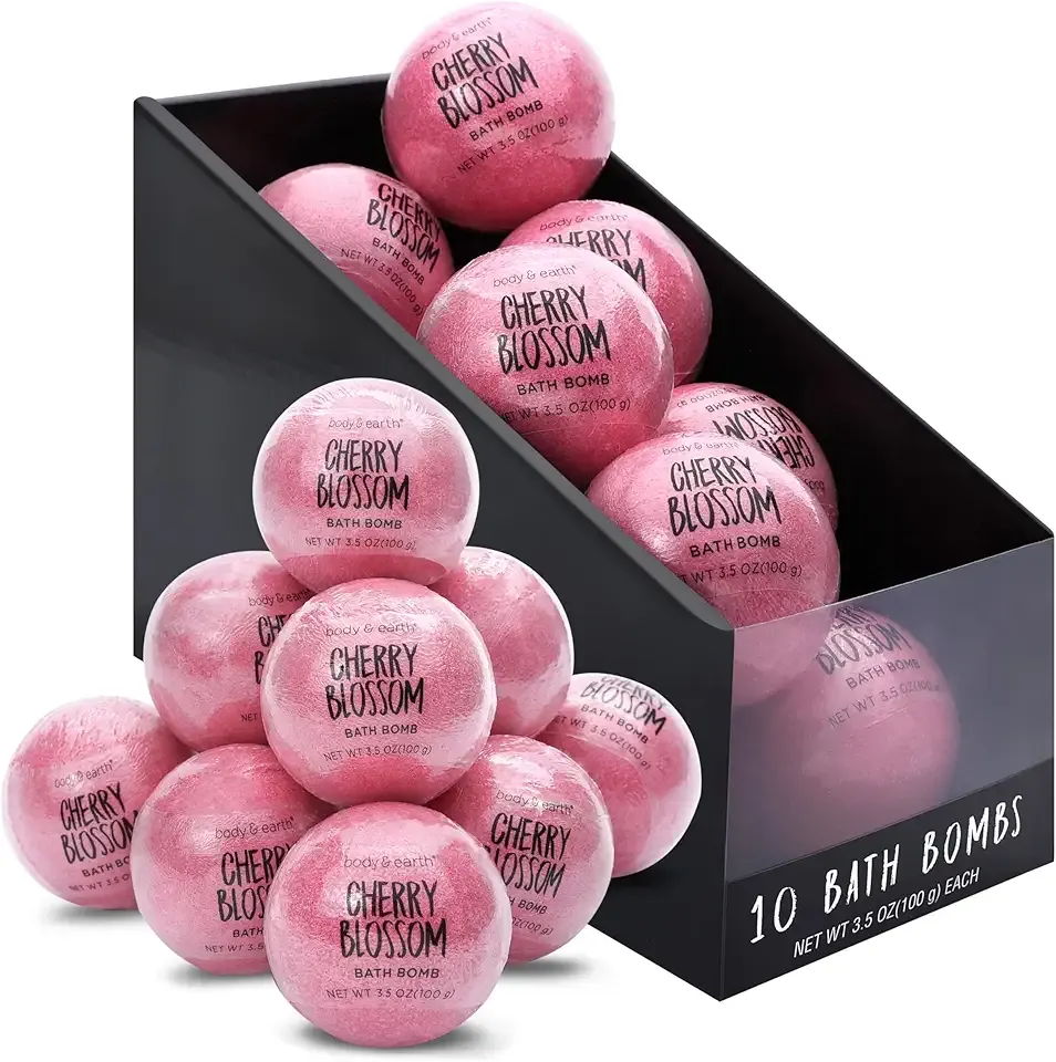 Body & Earth Bath Bombs Gift Set for Women, 10 X 3.5 oz Essential Oils Cherry Blossom Handmade Birthday Gift Idea for Family, Women, Mother's Day Gifts