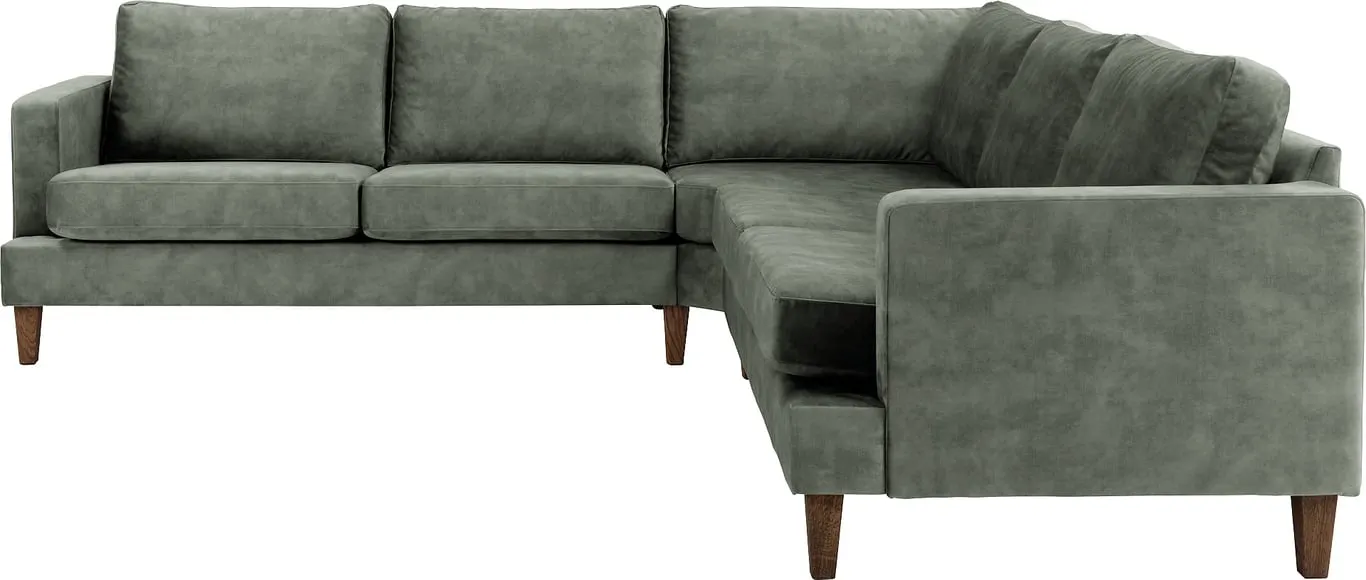 Sone dyp hjørnesofa Modulsofa. 2,5 seter + stort hjørne + 2,5 seter i stoff Adore dark green, armlene W4, med dun i ryggputer