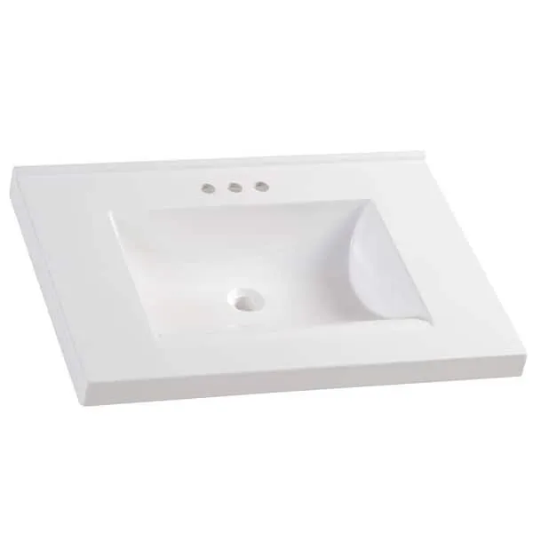 31 in.​ W x 22 in.​ D Cultured Marble White Rectangular Single Sink Vanity Top in White