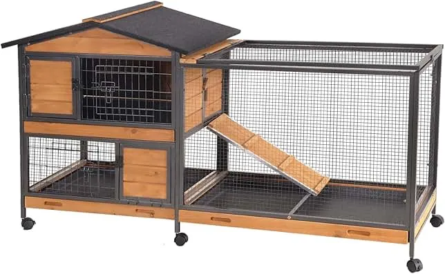 Rabbit Hutch Bunny Cage Strong Iron Frame Rabbit Cage Indoor and Outdoor Chicken Coop with Casters Waterproof Roof, Great for Rabbit,Bunny,Guinea Pig,Chickens.
