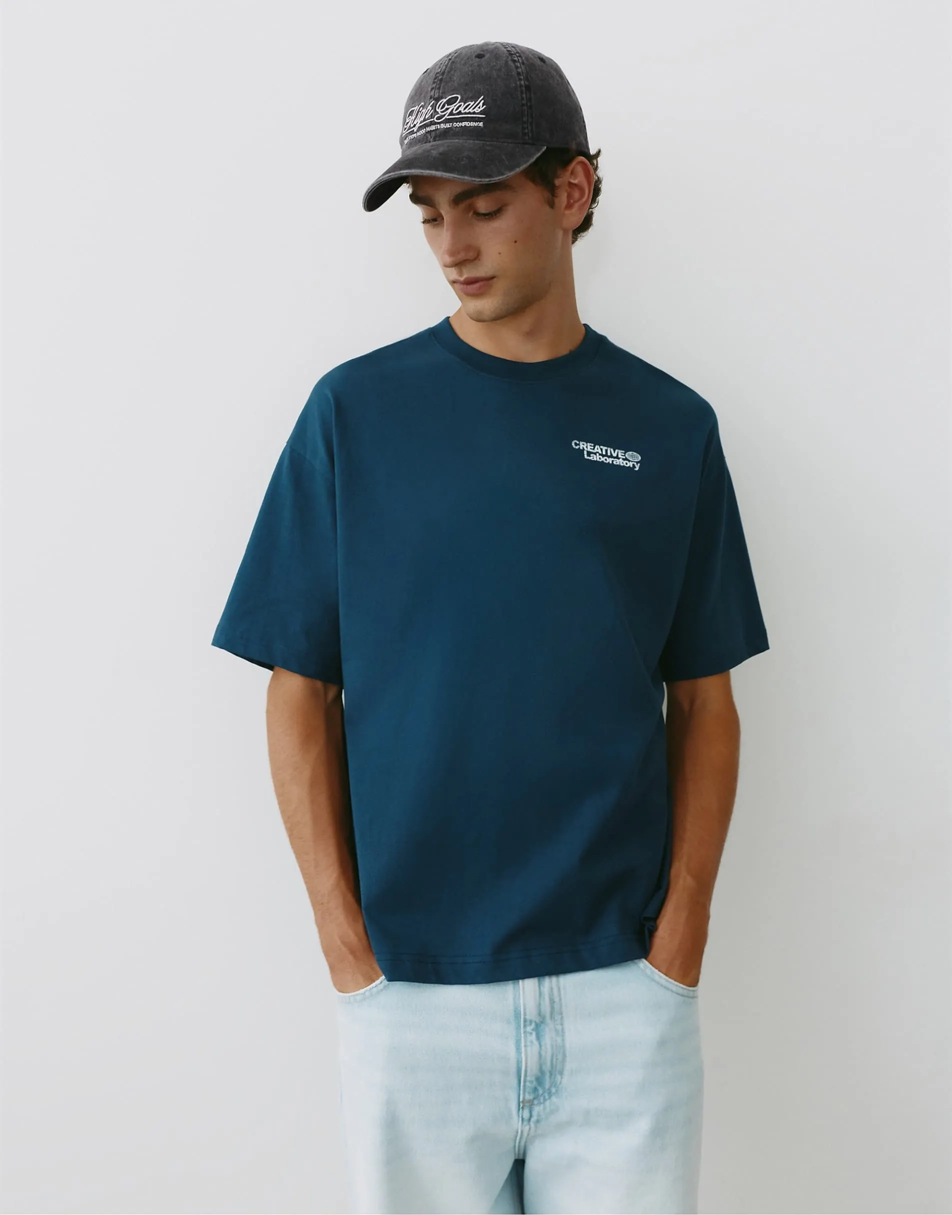 Pull&Bear 'high goals' embroidered cap in black