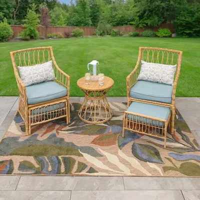 Origin 21 Coastal Tides Loomed Polyester Blue Rectangular Outdoor Abstract Mid-Century Modern Area rug