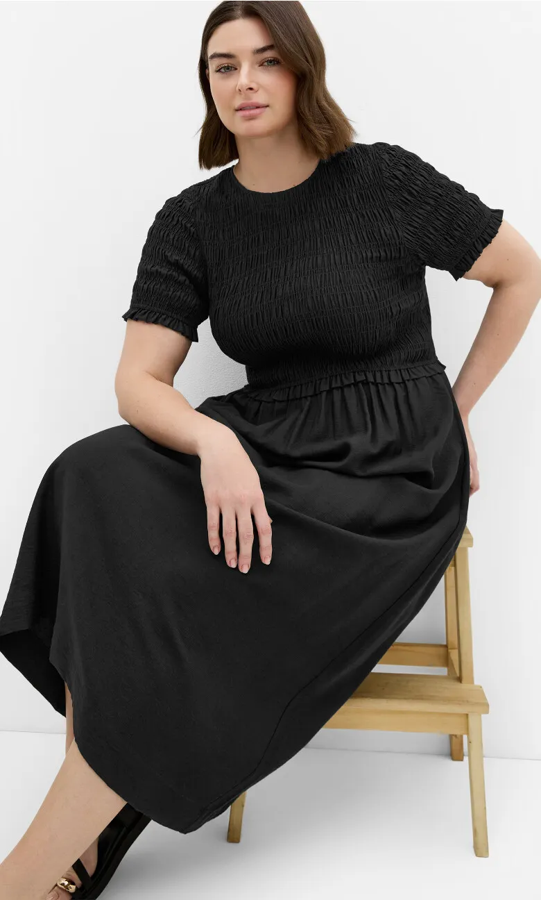 Erika Shirred Bodice Dress - black