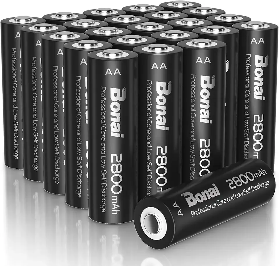 BONAI Rechargeable AA Batteries High-Capacity 2800mAh, Recharge up to 1200x Times, NiMH Battery Low Self Discharge Pre-Charge Double AA Battery 24 Count