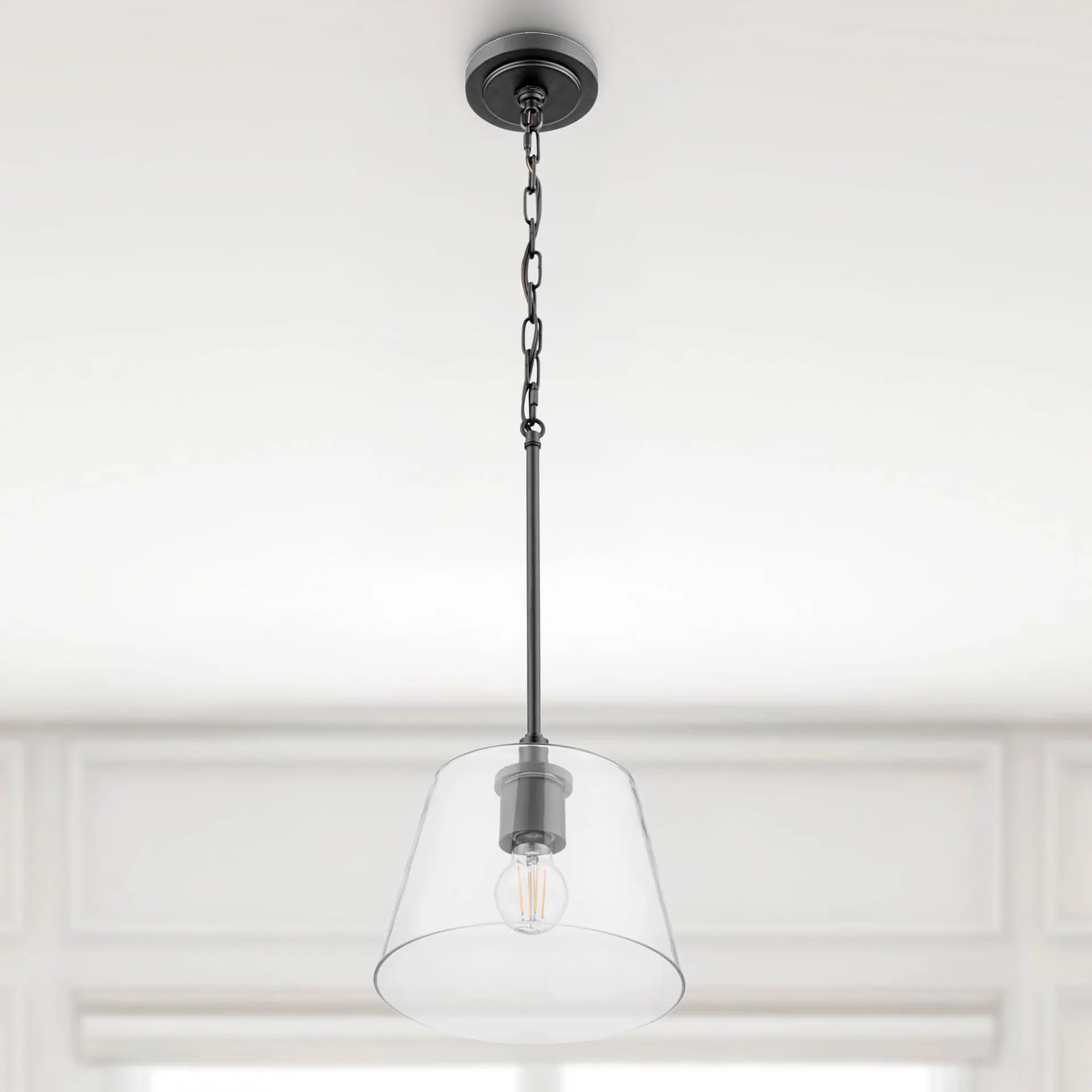 allen + roth Evans 1 -Light Matte Black Transitional Clear glass Cone Small Hanging Pendant Light