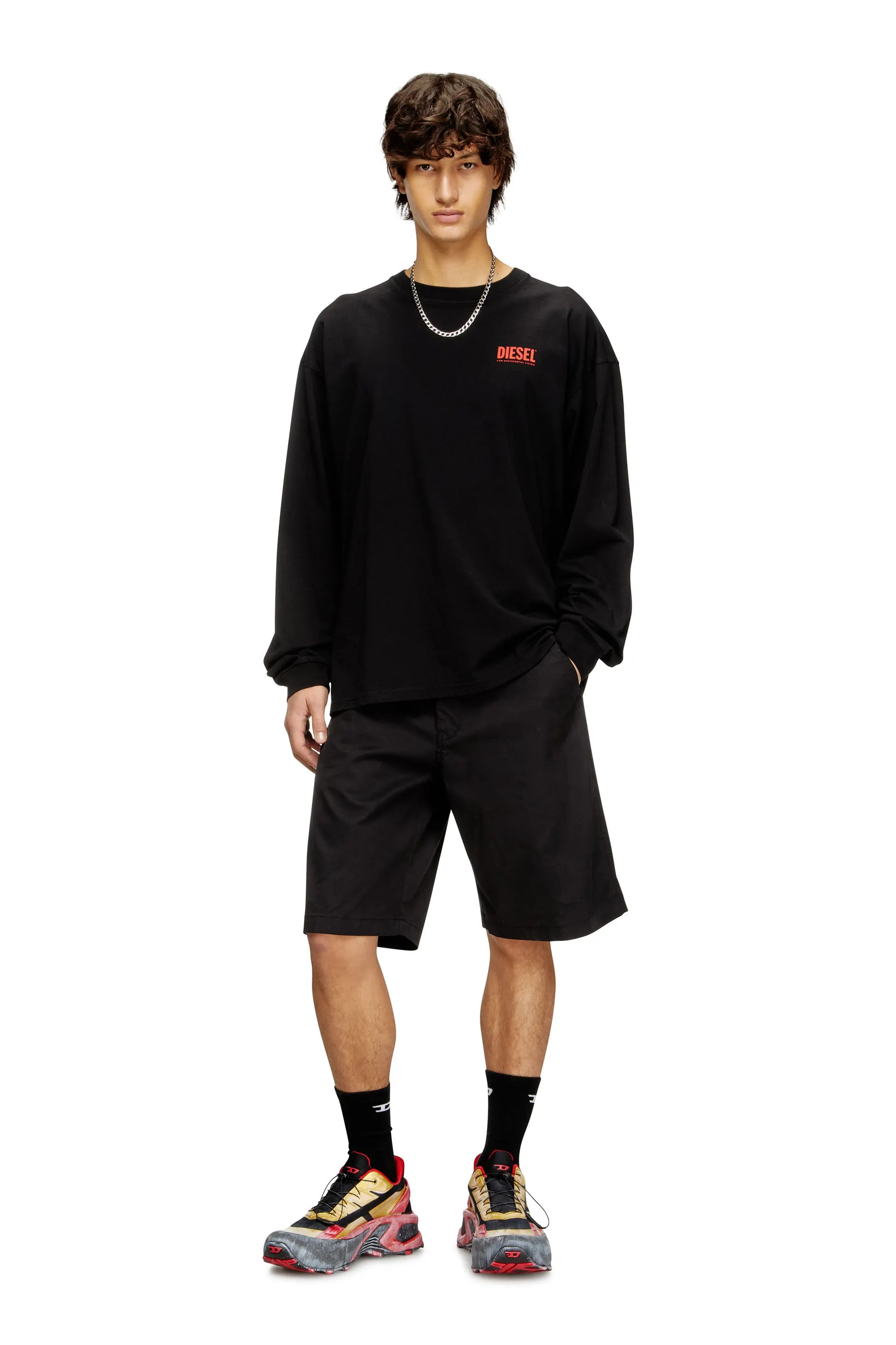 Relaxed long-sleeve T-shirt with Diesel logos