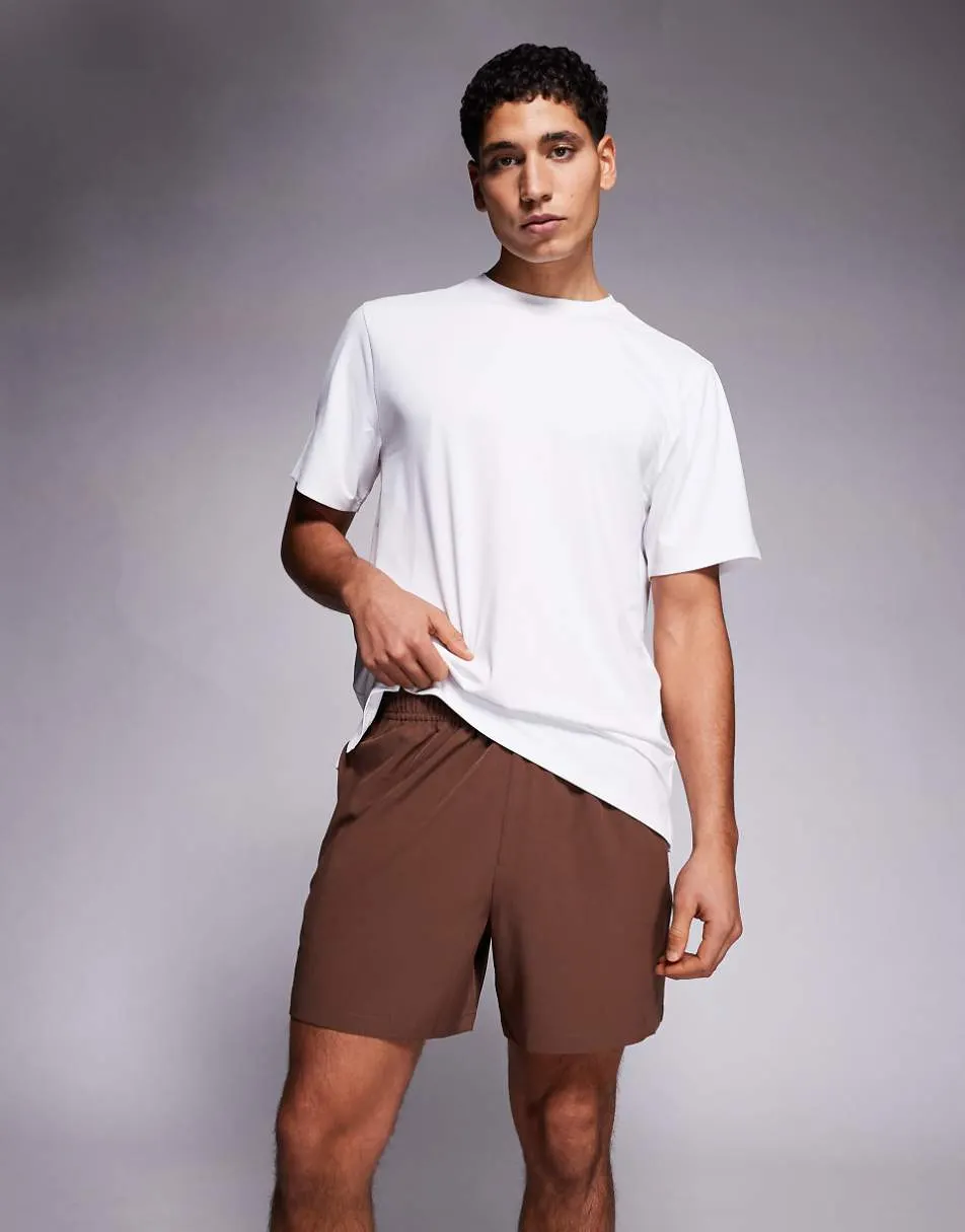 4505 Icon 5 inch quick dry training shorts with zip pockets in brown