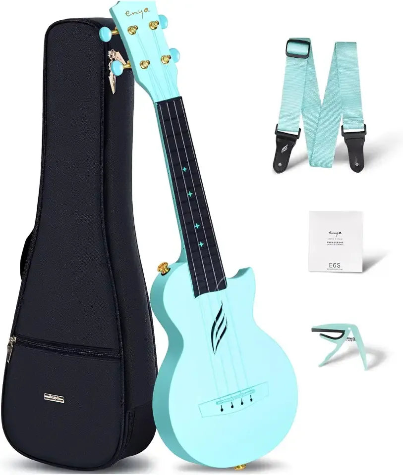 Enya NOVA U MINI 21-Inch Carbon Fiber Soprano Travel Ukulele, Blue | Waterproof Body, Resists Humidity and Temperature Changes, 0.9 lb, Low-Action Setup, Beginner Kit: Case, Strap, Capo, Strings