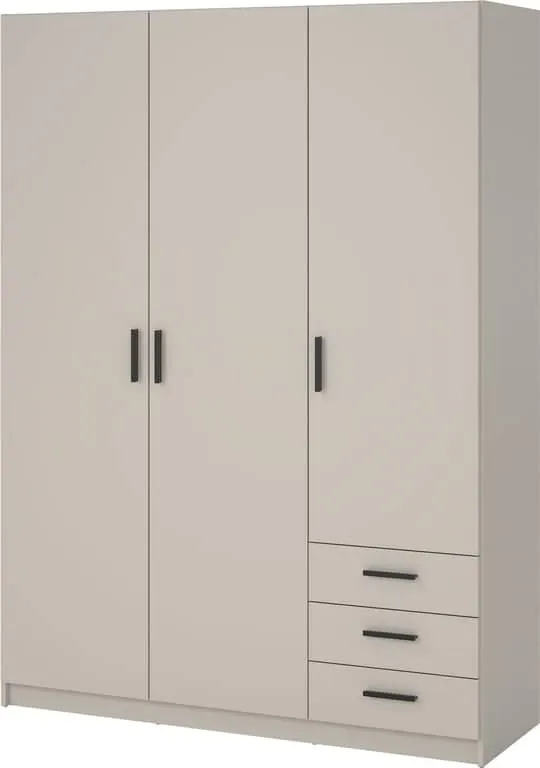 Sprint garderobeskap 147 x 50, H 200 cm , med 3 dører og 3 skuffer, cashmere