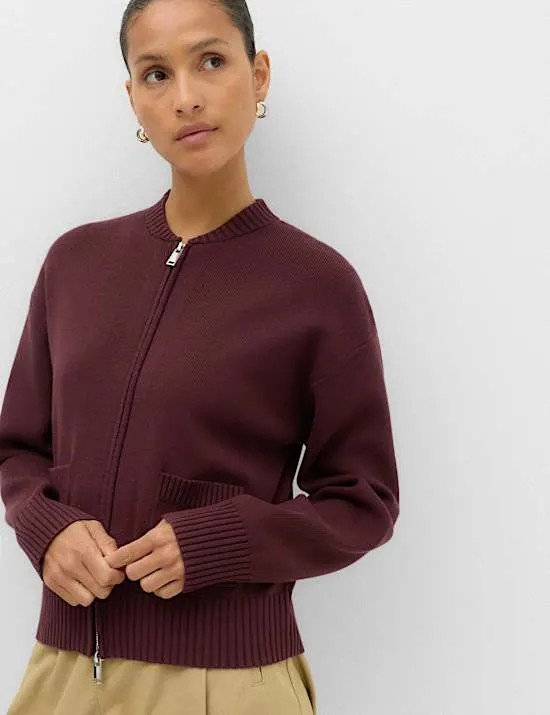 Stric-Bomber-Cardigan mit durchgehendem Reißverschluss
