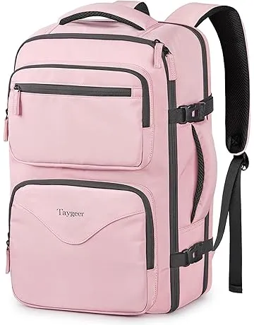 Taygeer 18 x 14 x 8 Inches Personal Item Bag, Travel Personal Item Bag with Water Bottle Pocket & Shoe Pouch, TSA Approved Under Seat Carry on Backpack Fits 15.6 inch Laptop for Women Airplanes, Pink