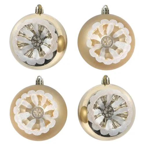 Enchanted Forest® 80mm Champagne Round Concave Shatterproof Ornaments - 4 Pack