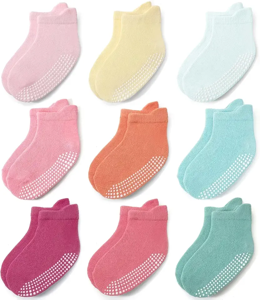 Baby Non Slip Grip Ankle Socks for Infants Toddlers Kids Boys Girls 9 Pack