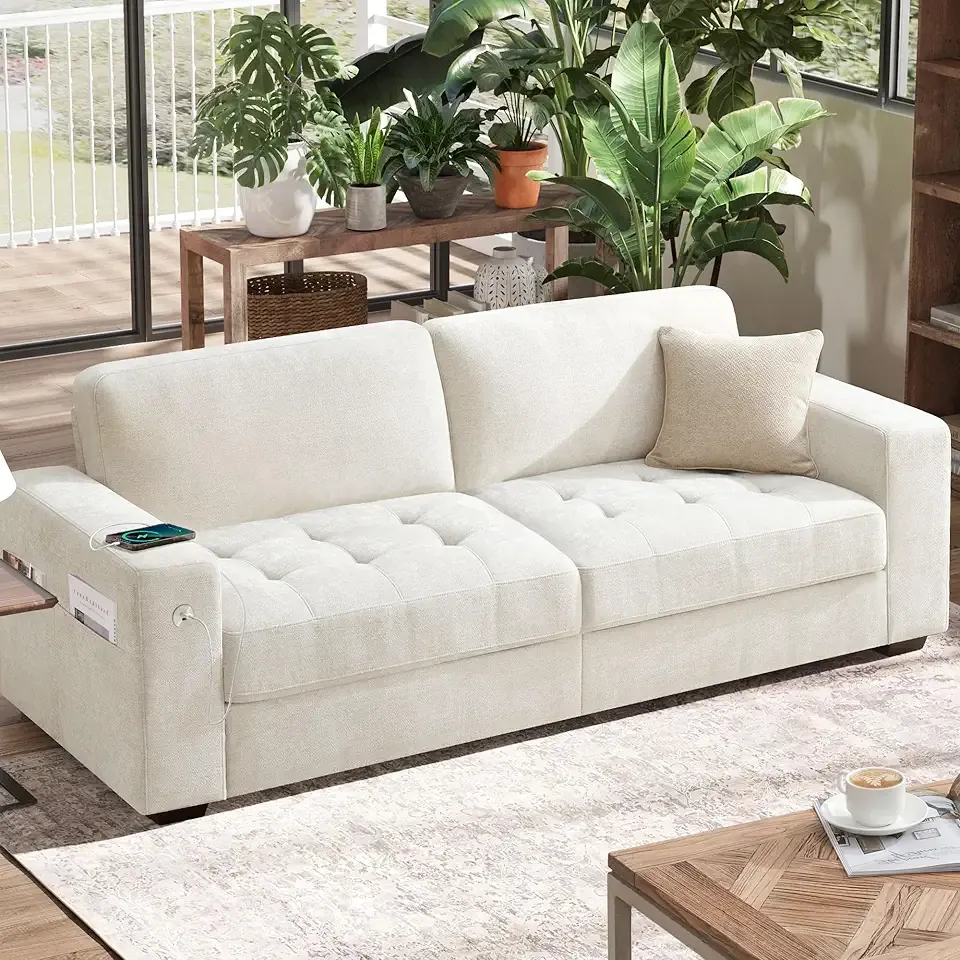 89" Sofa for Living Room, Modern Comfy Sofa with Medium Firm Seat Cushion, Removable Cover,Wide Armrest,USB/Type-C Port,Chenille Fabric Couches for Small Space,Apartment