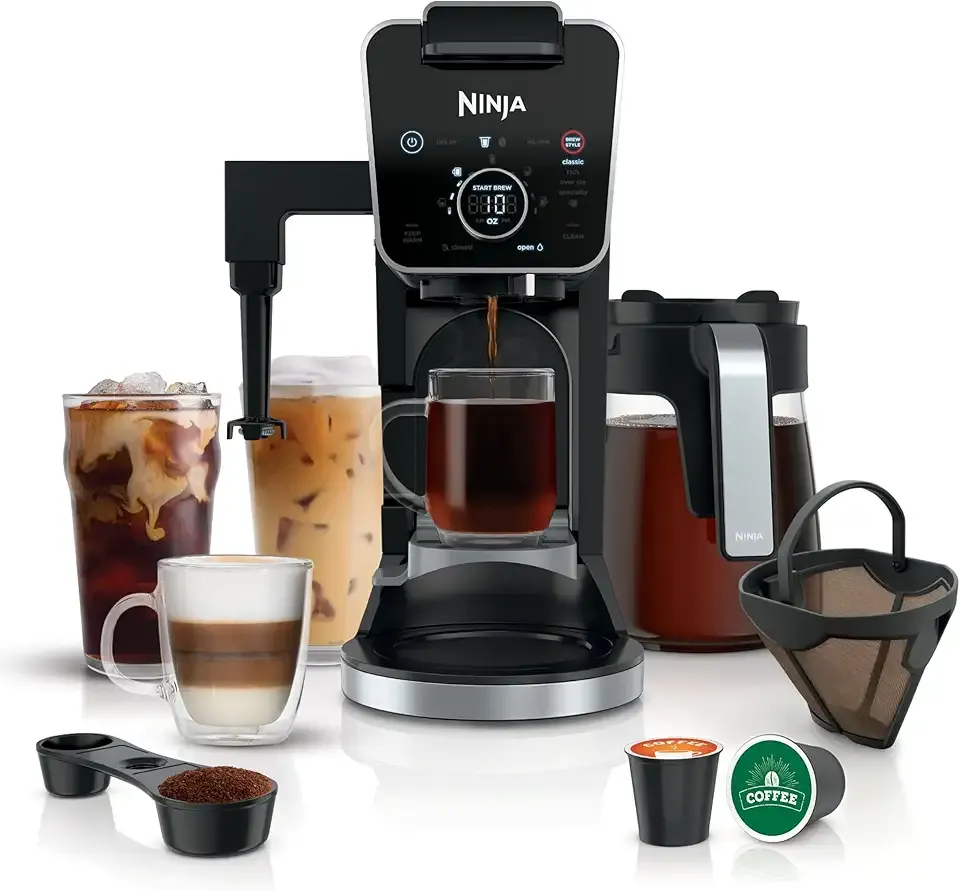 Specialty Drip Coffee Maker | DualBrew™ Pro Specialty Coffee Machine w/Frother, Permanent Filter | Brew w/Pods & Grounds, K Cups Compatible | 4 Brew Styles, 13 Cup to Pot Sizes | Black CFP307