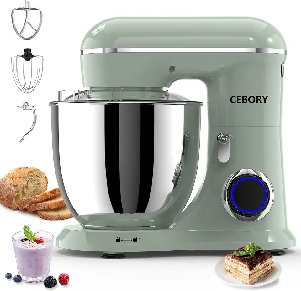 CEBORY 3-IN-1 Electric Stand Mixer, 6.5QT Bowl 660W 10-Speed Kitchen Mixer, Household Food Mixers include Dough Hook, Beater and Whisk, Bread Cake Mixer for Baking and Most Home Cooks, Morandi Green