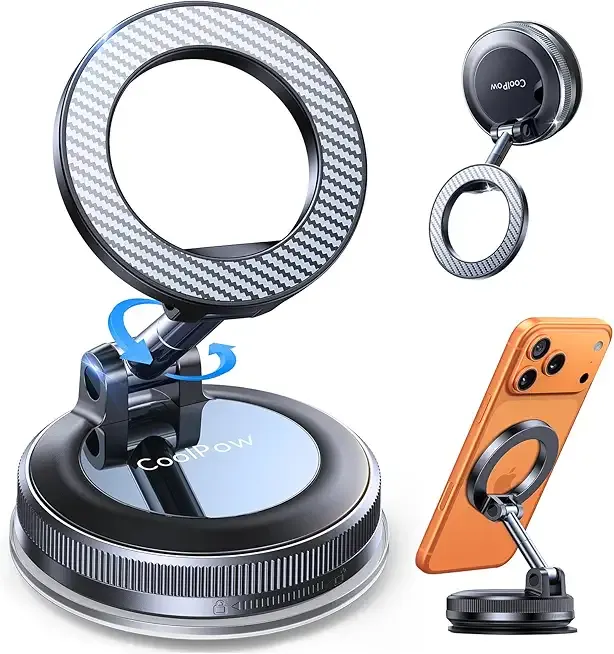 Coolpow【Newest Vacuum Magnetic Phone Holder for Car Phone Holder Mount【Movable Vacuum Suction】 Magsafe Car Mount Cell Phone Holders for Your Car Accessories for Women Men for iPhone 17 16 15 14 Kits