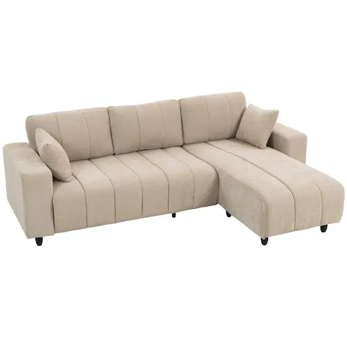 Sectional Sofa with Integrated Seat, Chaise Lounge, Beige