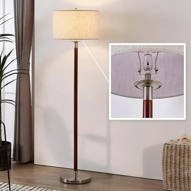 MITELSON Walnut Brown Modern Floor Lamp for Living Room, Dimmable Tall Standing Lamp with Linen Shade and…