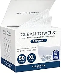 Clean Skin Club Clean Towels XL®, 100% USDA Biobased Face Towel, Disposable Face Towelette, Eczema Association Accepted, Makeup Remover Dry Wipes, Ultra Soft, 1 Pack, 50 Ct Clean Skin Club Clean Towels XL®, 100% U…