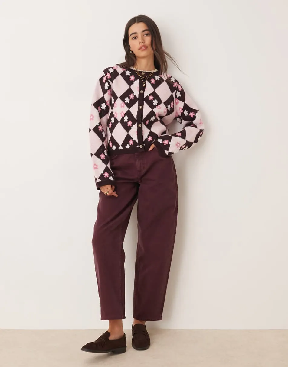 Miss Selfridge argyl floral cardigan in mono