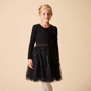Robe de fête manches longues effet 2 en 1 à sequins pour fille