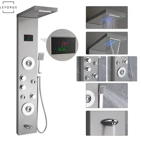 Columna De Ducha Panel Digital 6 Funciones 125x22cm 6 Jets