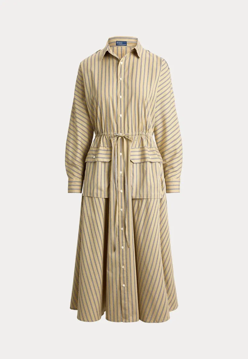 STRIPED COTTON CANVAS UTILITY SHIRTDRESS - Skjortekjole - tan royal mul