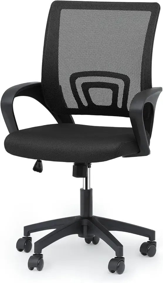 Magshion Ergonomic Office Desk Chair, Mid-Back Mesh Computer Chair, Swivel Chair with Breathable Backrest & Lumbar Support, Adjustable Height for Gaming, Work, Study, 300 Lbs Capacity, Black