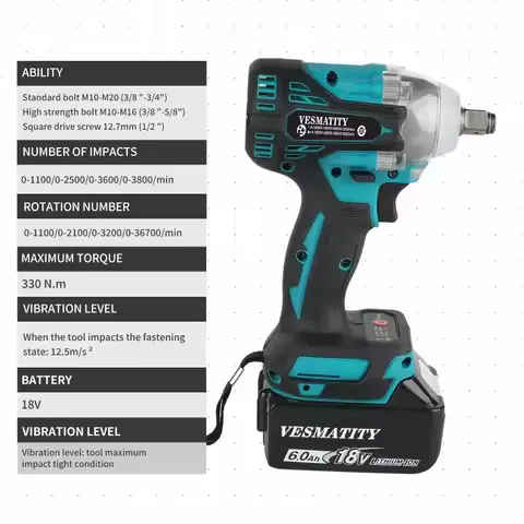 Cordless Brushless Wrench Set 330Nm Torque High Power Wind Cannon Tire Removal Lithium Auto Repair Tool for Makita Battery