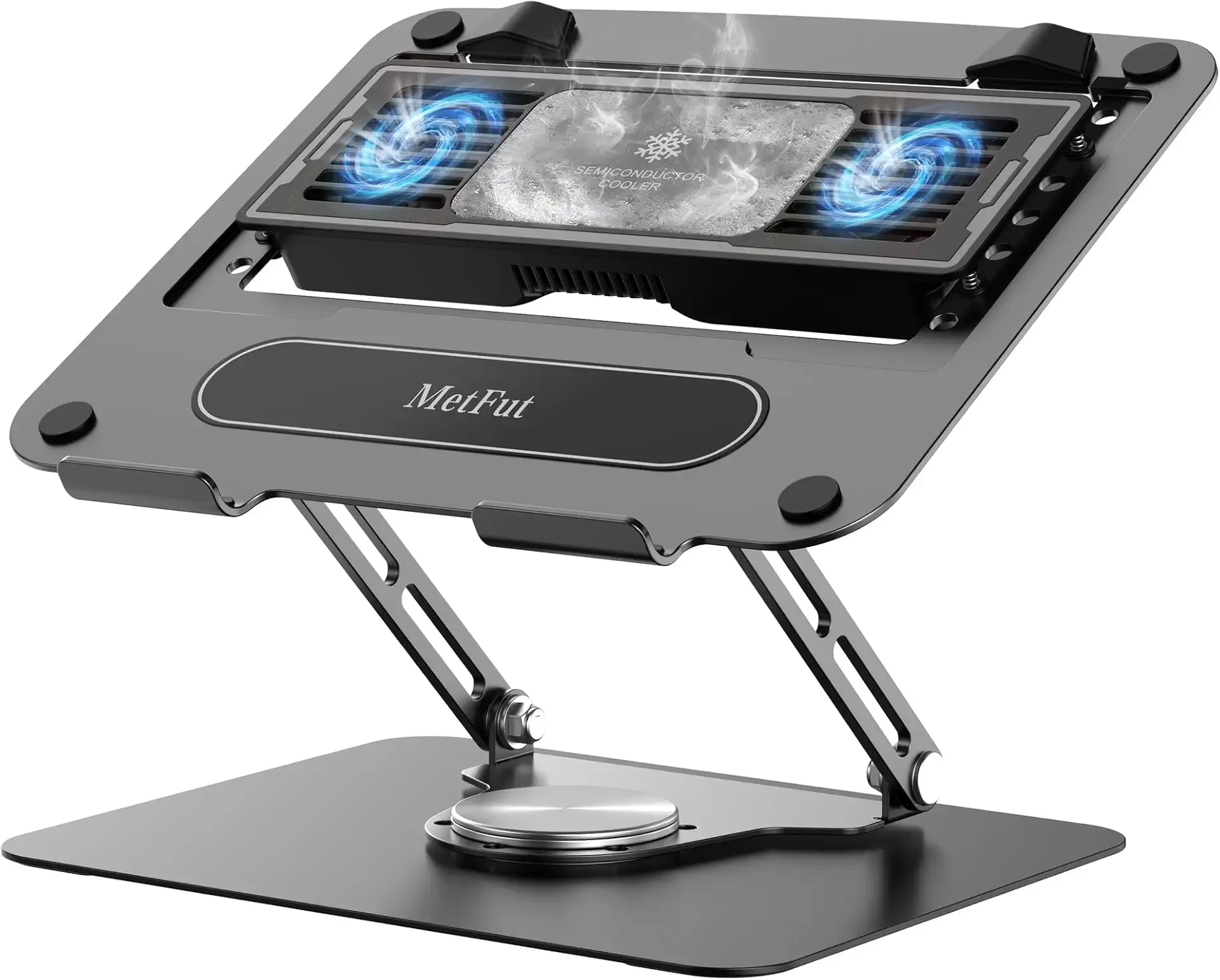 Metfut Laptop Cooling Pad with Detachable Fan & Thermoelectric Cooler, Adjustable Height & Angle, 360 Rotation Base, Carbon Steel Framework, Ultra-Quiet & Super Sturdy for up to 15.6” Laptop