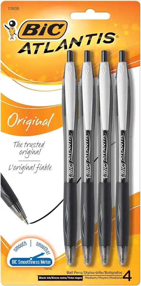 BIC Glide Black Retractable Ballpoint Pens, Medium Point (1.0mm), 4-Count Pack, Ultra Smooth Writing Black Pens