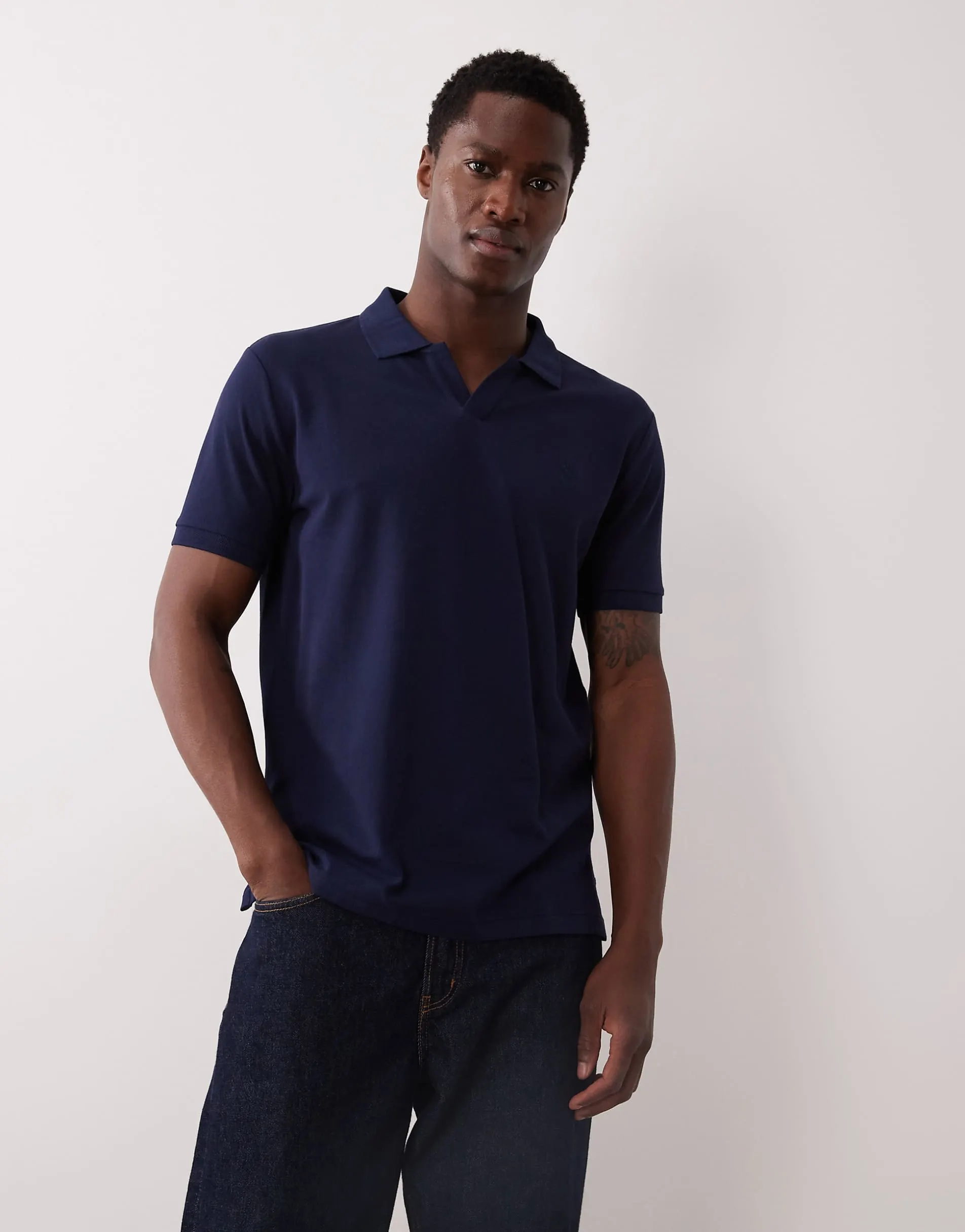 Polo Ralph Lauren icon logo custom slim fit johnny collar pima cotton polo in navy