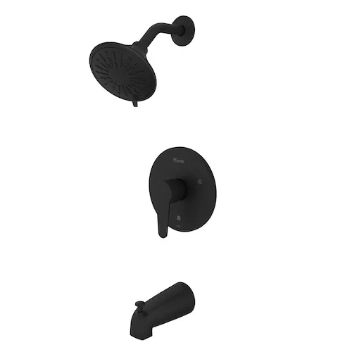 Ferris Single Handle Round Wall Mount 3-Spray Tub and Shower Faucet with Rain Shower Head in Black (Valve Incl.)