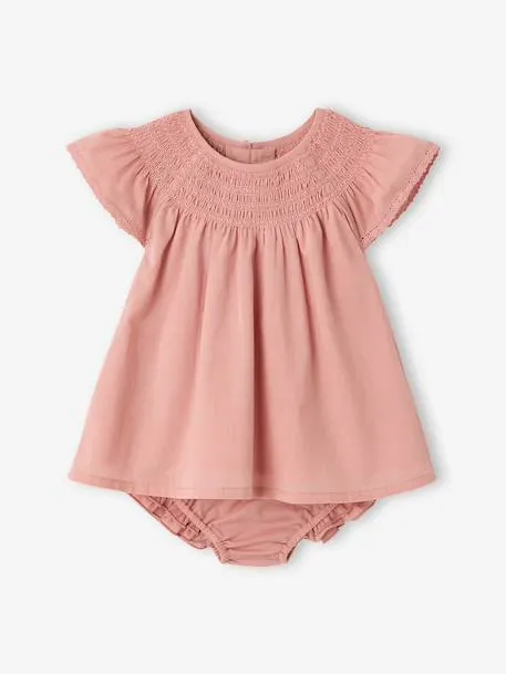 Robe et bloomer bébé fille coton - blush