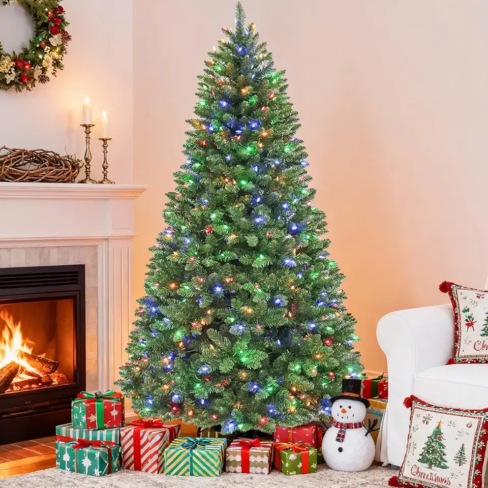 Hykolity 6 ft Prelit Christmas Tree with 250 Color Changing LED Lights, Artificial Christmas Tree with 1032 Tips, Metal Stand and Hinged Branches, 10 Color Modes