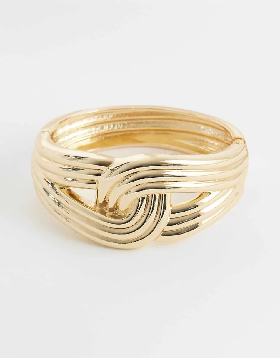 ASOS DESIGN cuff bangle with weave design in gold tone