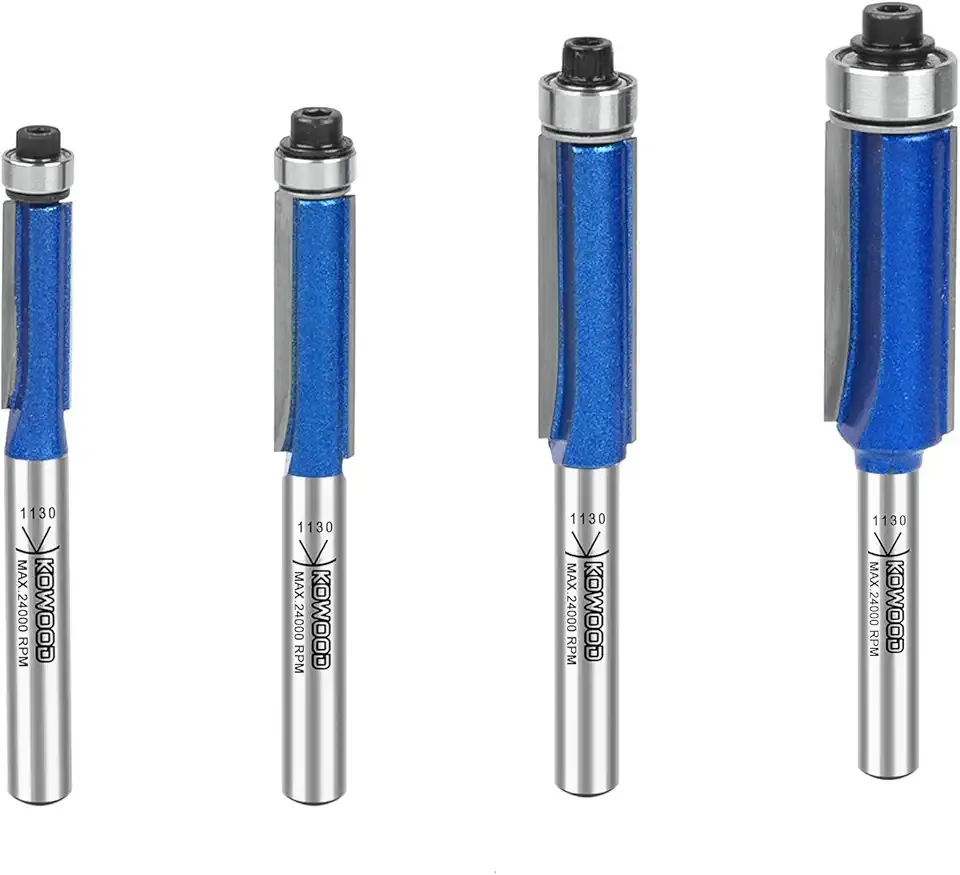 4 Pcs Straight Flush Trim Router Bit 1/4 Shank C3 Carbide Bottom Bearing Router Bit for DIY and Professional Woodworking