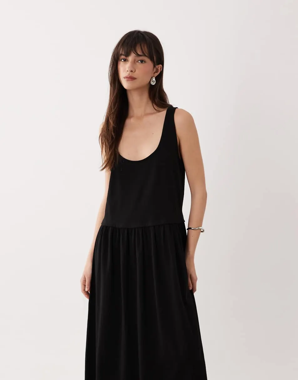 ASOS DESIGN scoop neck drop waist midi dress in black