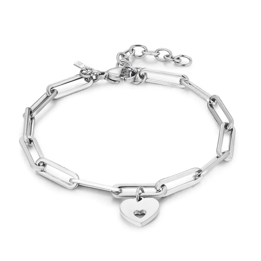 Armband in edelstaal, ovale schakels, hart