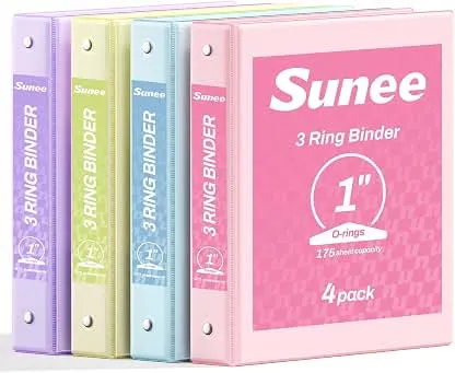 SUNEE 3 Ring Binder 1 Inch 4 Pack, Clear View 1" Binders…
