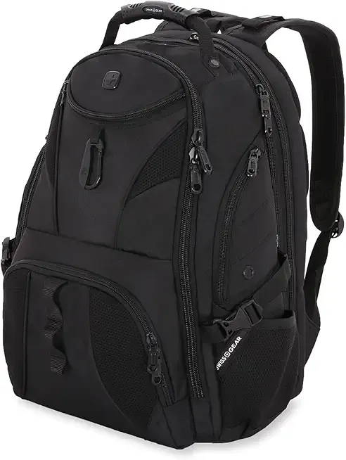 SwissGear 1900 ScanSmart 17” Laptop Backpack Black/Black – Reflective Tech Backpack with ScanSmart Compartment – Multiple Organizer Pockets & RFID Scan Blocking Technology