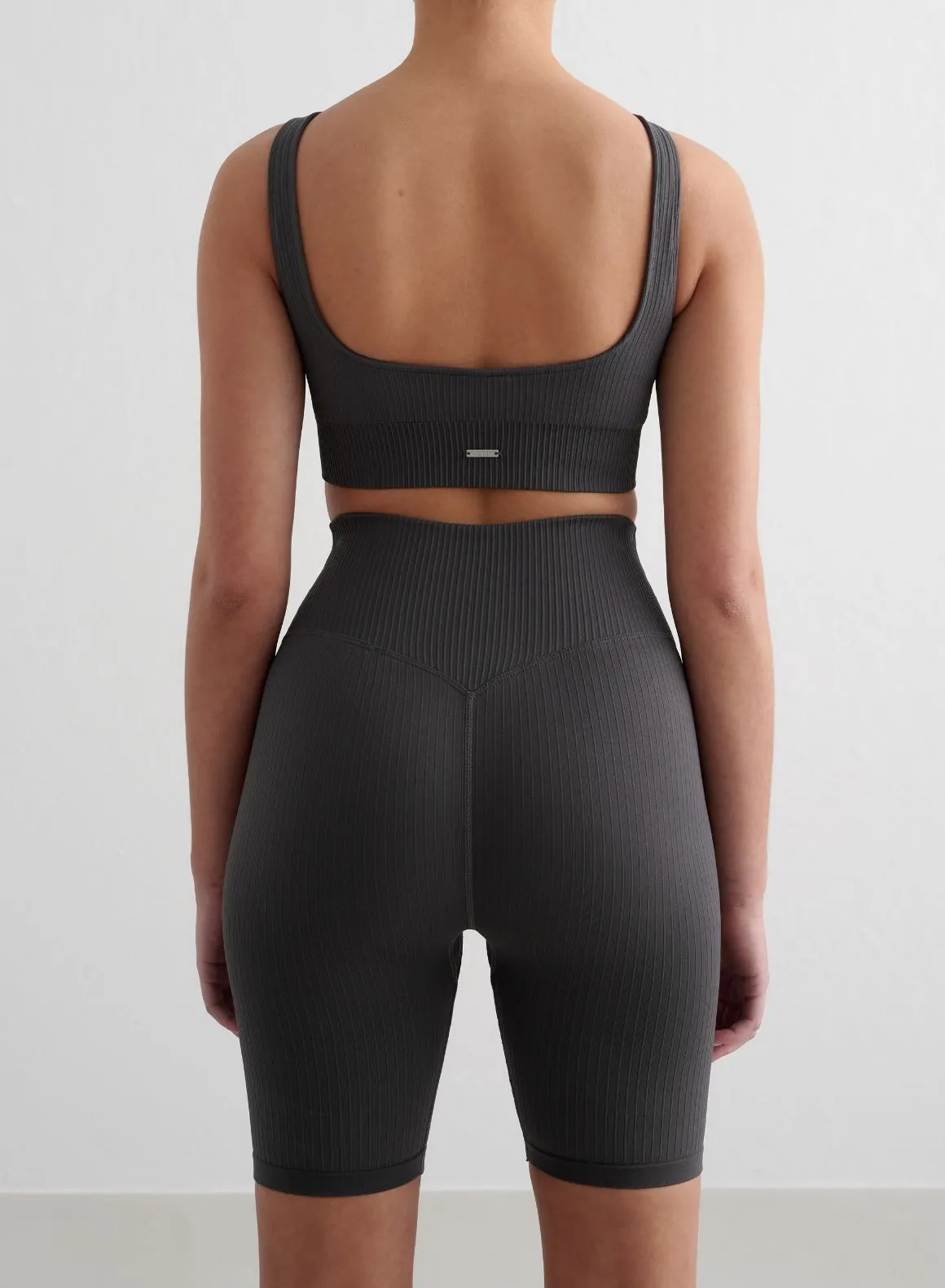 Shadow Grey Ribbed Seamless Biker Shorts
