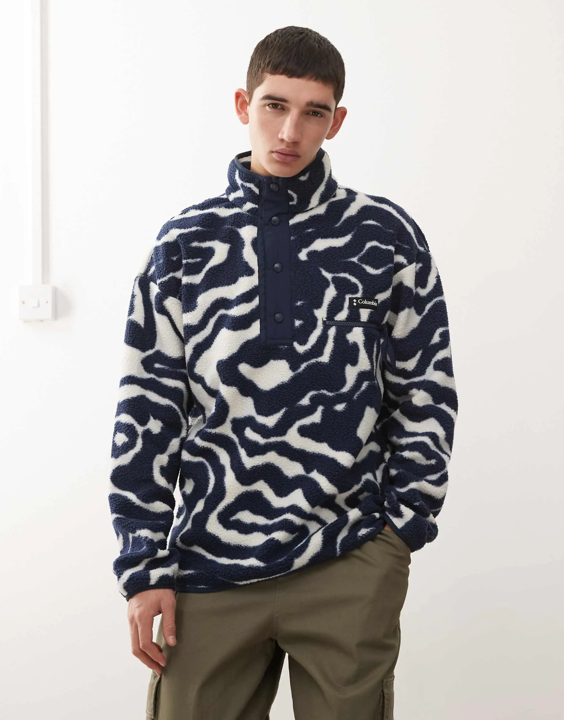 Columbia helvetia half snap fleece swirl print in navy and beige